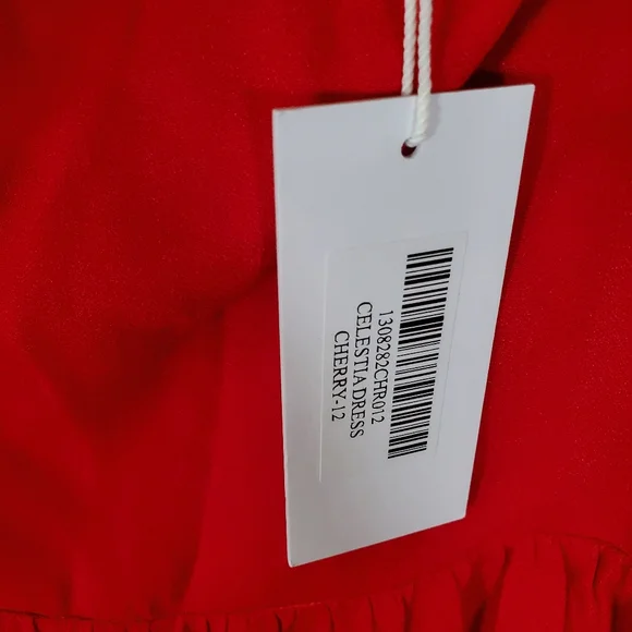 NWT Reformation Celestia dress cherry slim body fitting bodice midi 12 Red - Picture 5 of 7